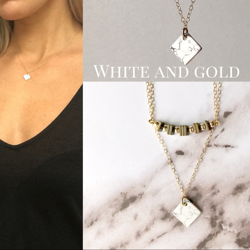NWT✨ 14K Gold Filled White Semi Precious Necklace